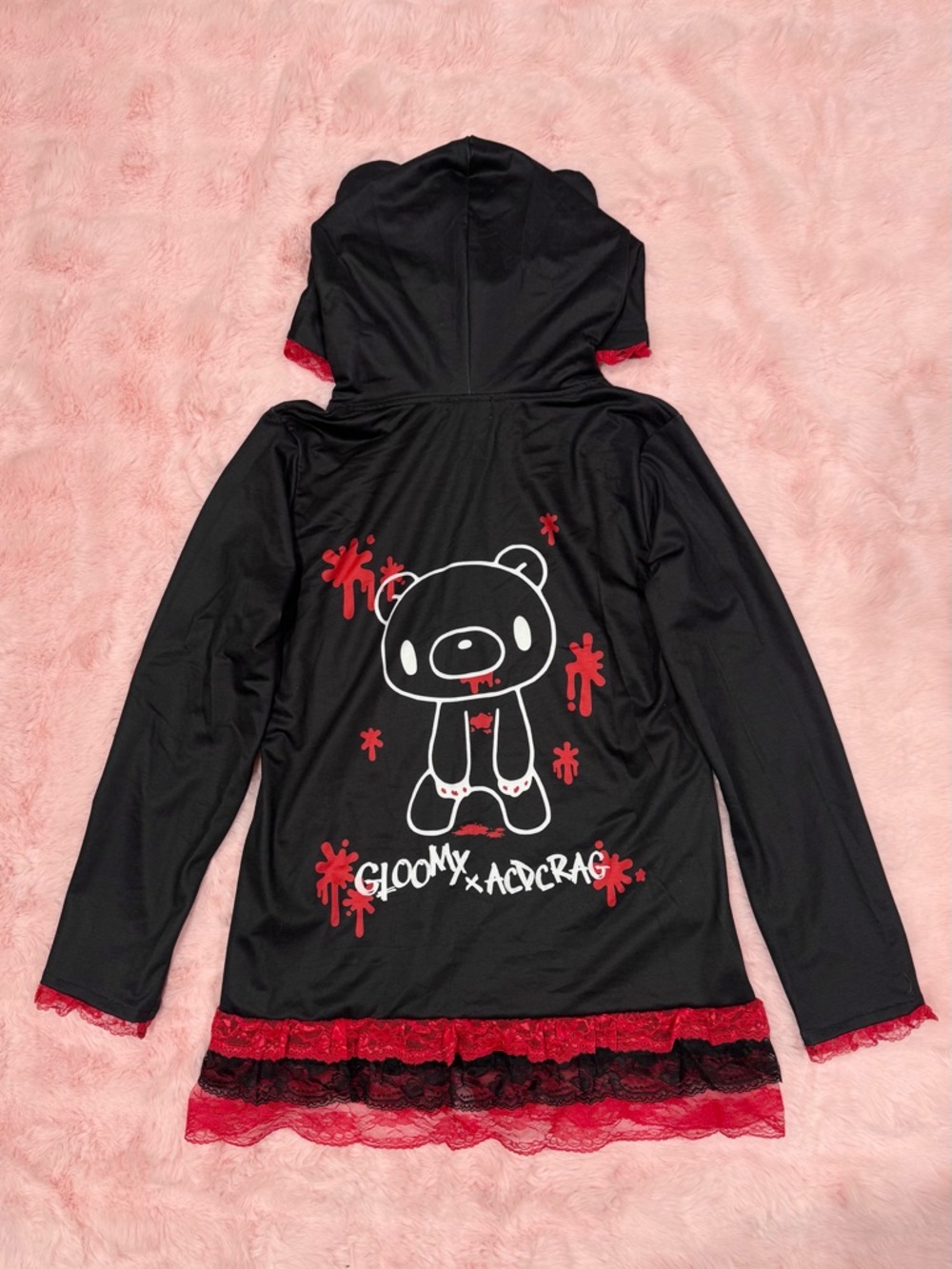 Gloomy Bear x ACDC Rag Black and Red Lace Zip Jacket - Picture 3 of 8